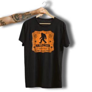 Halloween Trick Or Treat Bigfoot Sasquatch Silhouette With Spider Webs And Skulls T-Shirt