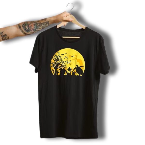 Halloween Turtle Graveyard Silhouette Moon Pumpkin T Shirt t shirt 1