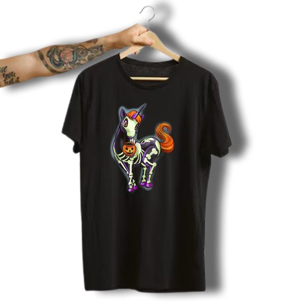 Halloween Unicorn Skeleton With Pumpkin Accessory T Shirt t shirt 1