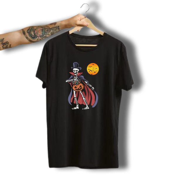 Halloween Vampire Pumpkin Scary Costume Ske Skeleton With Candy And Moon Bats T Shirt t shirt 1