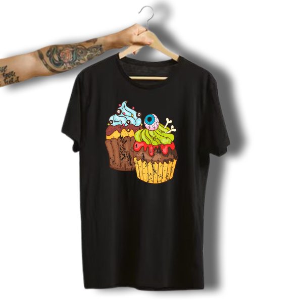 Halloween Vintage Grunge Cupcakes Muffins Eyeball Skulls T Shirt 1 t shirt 1