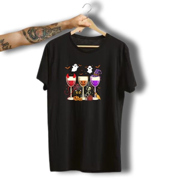 Halloween Wine Glasses Ghosts Pumpkins Bats Cat Skeleton Witches Hat T Shirt t shirt 1 1