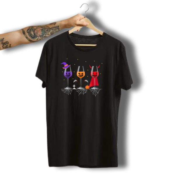 Halloween Wine Glasses Witch Pumpkin Devil T Shirt t shirt 1