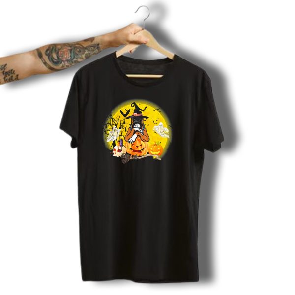Halloween Witch Boxer Dog With Pumpkins And Ghosts T Shirt t shirt 1