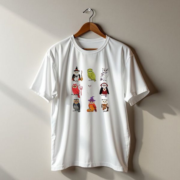 Halloween Witch Ghost Mummy Vampire Devil Skeleton Pumpkins Scarf Owls T Shirt t shirt 1