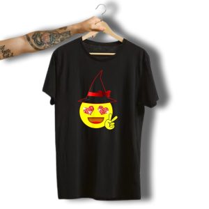 Halloween Witch Heart Eyes Emoji Peace Sign Hat Bow T-Shirt