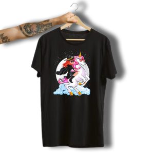 Halloween Witch Riding A Unicorn In Front Of Full Moon T-Shirt