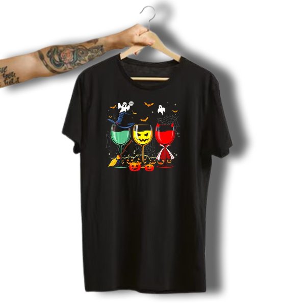 Halloween Witches Pumpkin Ghost Devil Wine Glasses T Shirt t shirt 1