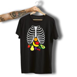 Halloween Xray Pregnant Skeleton Fruit Vegan Reveal T-Shirt