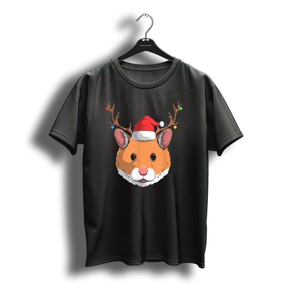 Hamster With Santa Claus Hat And Reindeer Antlers Christmas Holiday T Shirt t shirt 1