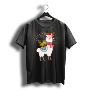Hanukkah Llama Alpaca Santa Christmas Menorah Snowflakes T-Shirt
