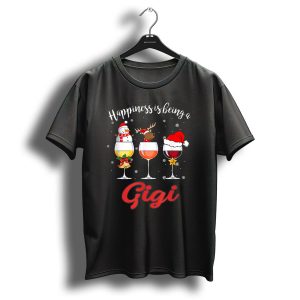 Happiness Is Being A Gigi Christmas Wine Glass Snowman Reindeer Santa Hat T Shirt