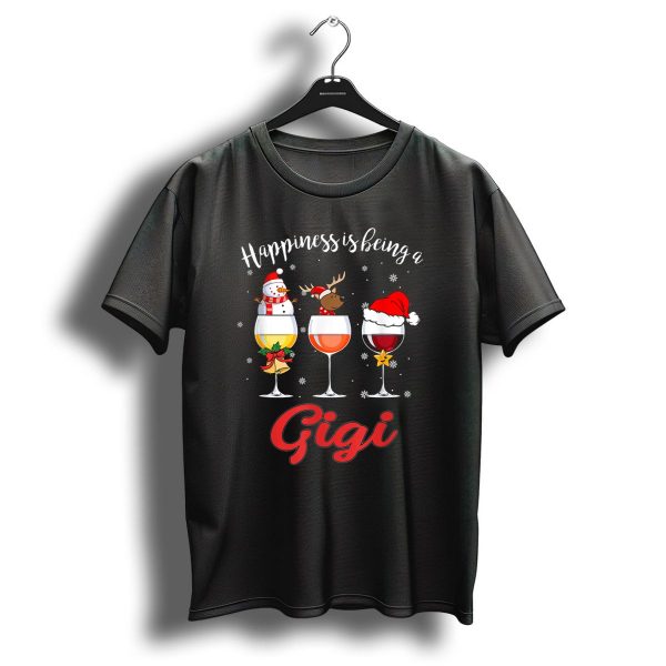 Happiness Is Being A Gigi Christmas Wine Glass Snowman Reindeer Santa Hat T Shirt 1 t shirt 1