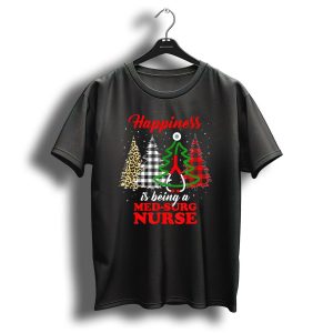 Happiness Is Being A Med Surg Nurse Buffalo Plaid Christmas Tree T-Shirt