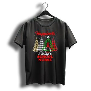 Happiness Is Being A School Nurse Buffalo Plaid Christmas Tree T-Shirt