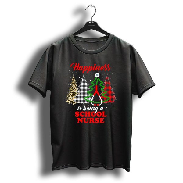 Happiness Is Being A School Nurse Buffalo Plaid Christmas Tree T Shirt 1 t shirt 1
