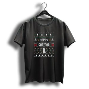 Happy Catmas Christmas Cute Cat Lover Ugly T-Shirt