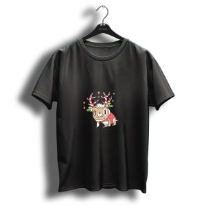 Happy Christmas Cute Dog With Reindeer Antlers And Bells T-Shirt