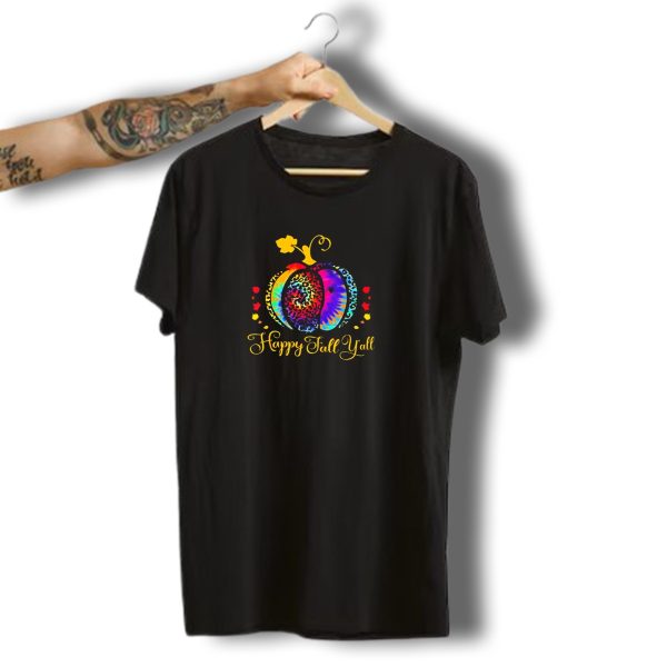 Happy Fall YAll Tie Dye Leopard Pumpkin Halloween T Shirt t shirt 1