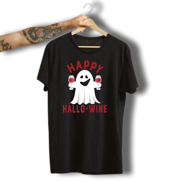Happy Hallo Wine Halloween Ghost With Wine Glasses T Shirt t shirt 1