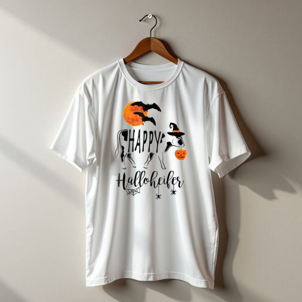 Happy Halloheifer Halloween Cow With Witch Hat And Pumpkin t shirt 1