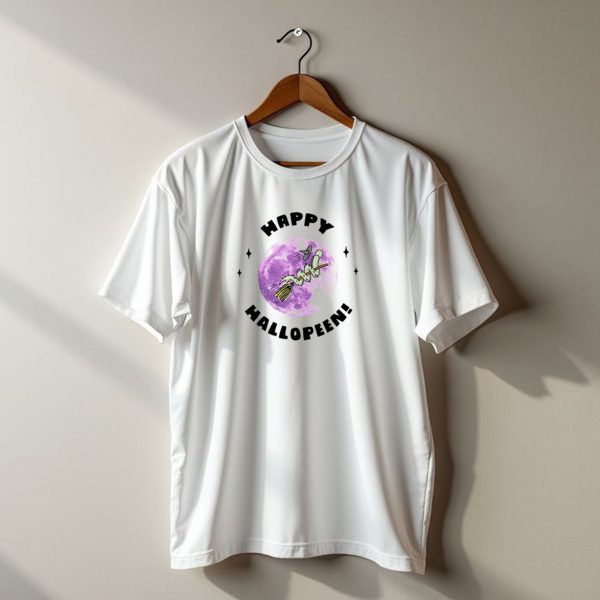 Happy Hallopeen Snake On Broomstick With Purple Moon Halloween T Shirt 1 t shirt 1