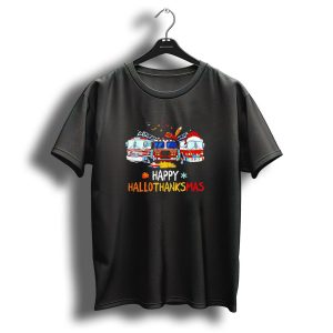 Happy Hallothanksmas Firefighter Truck Halloween Thanksgiving Christmas T Shirt