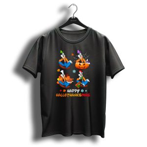 Happy Hallothanksmas Goofy Halloween Thanksgiving Christmas Festive Cartoon Characters T Shirt