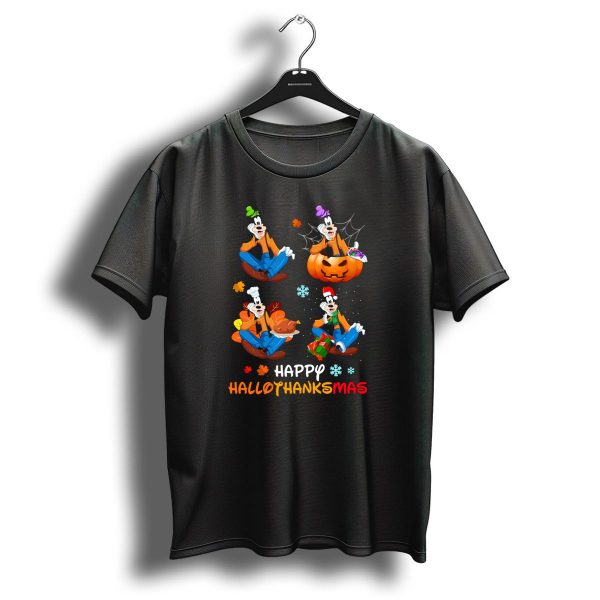Happy Hallothanksmas Goofy Halloween Thanksgiving Christmas Festive Cartoon Characters T Shirt 1 t shirt 1