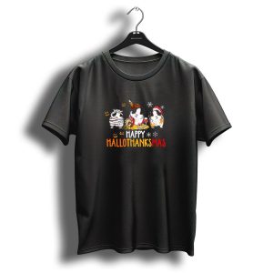 Happy Hallothanksmas Guinea Pigs Mummy PilgrI'm Christmas Lights T Shirt