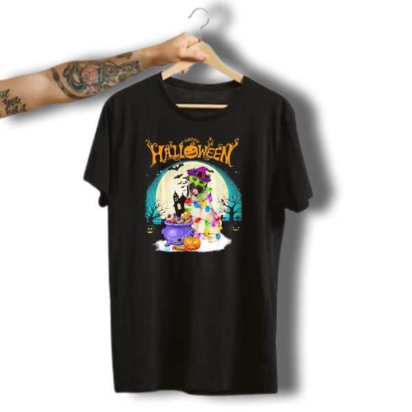 Happy Halloween Akita Witch Dog With Candy And Moonlit Scene T Shirt 1 t shirt 1