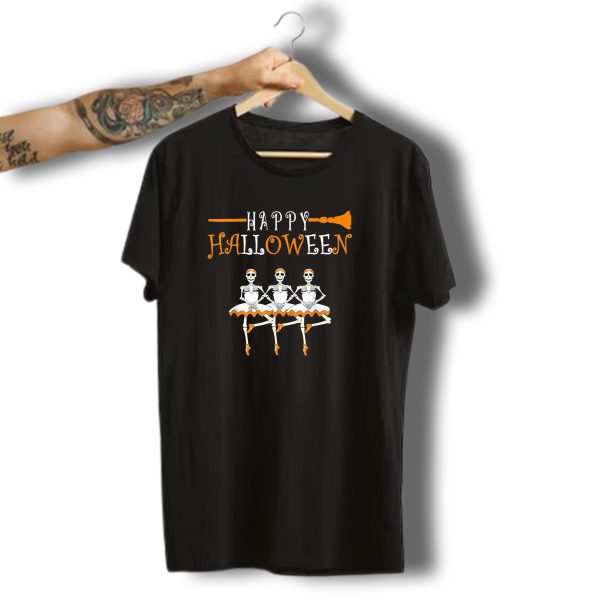 Happy Halloween Ballet Dancer Funny Skeleton Ballerina Trio T Shirt t shirt 1