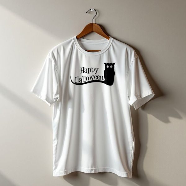 Happy Halloween Black Cat Silhouette With Whimsical Eyes T Shirt t shirt 1