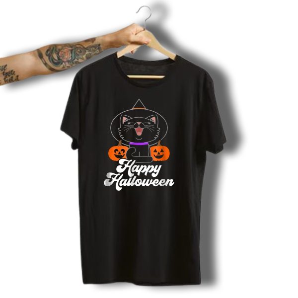 Happy Halloween Black Cat Witch Hat Pumpkins T Shirt t shirt 1 1