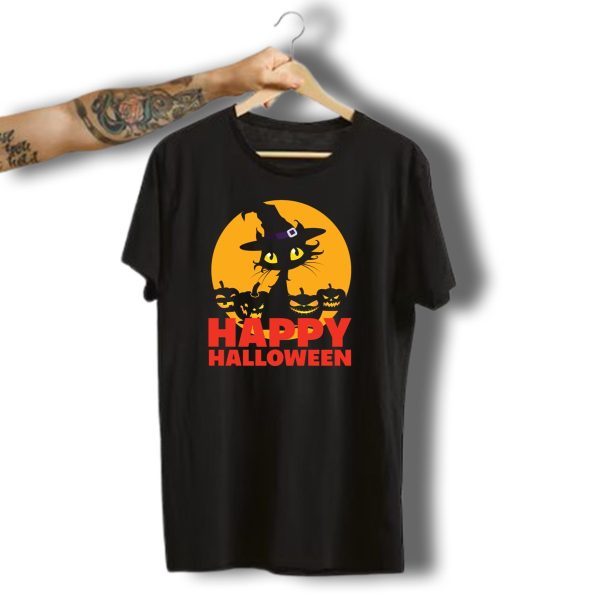 Happy Halloween Black Cat Witch Kitty T Shirt t shirt 1