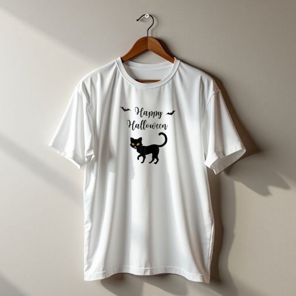 Happy Halloween Black Cat With Bats And Yellow Eyes T Shirt t shirt 1