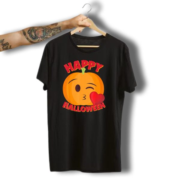 Happy Halloween Blowing Kiss Emoji Pumpkin T Shirt t shirt 1