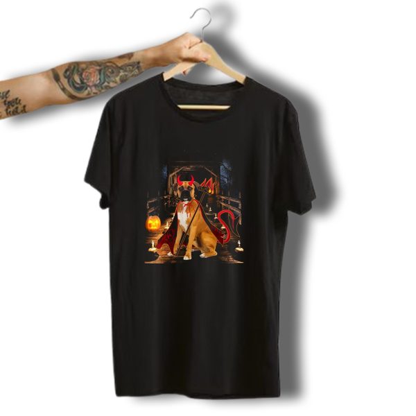 Happy Halloween Boxer Lover Funny Devil Boxer Dog With Pumpkin And Candles T Shirt t shirt 1 1