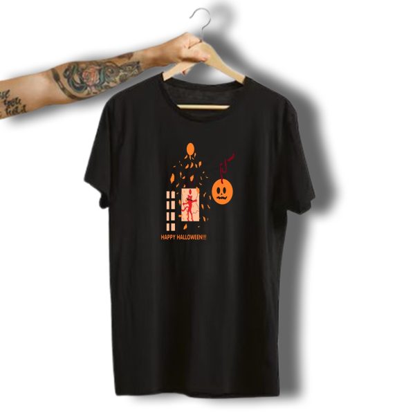 Happy Halloween Cat House With Pumpkin Moon And Hanging Ghostly Face T Shirt t shirt 1 1