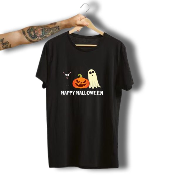 Happy Halloween Cat Pumpkin Ghost With Black Cat And Spooky Ghost T Shirt t shirt 1