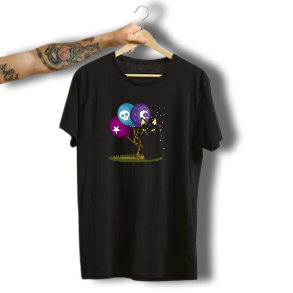 Happy Halloween Cat With Star Skull Moon Balloons T Shirt t shirt 1