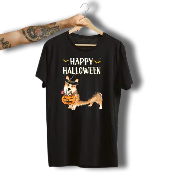 Happy Halloween Corgi With Witch Hat And Pumpkin Basket T Shirt t shirt 1