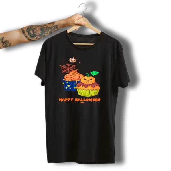 Happy Halloween Cupcake Muffins Spider Web Pumpkin T Shirt t shirt 1