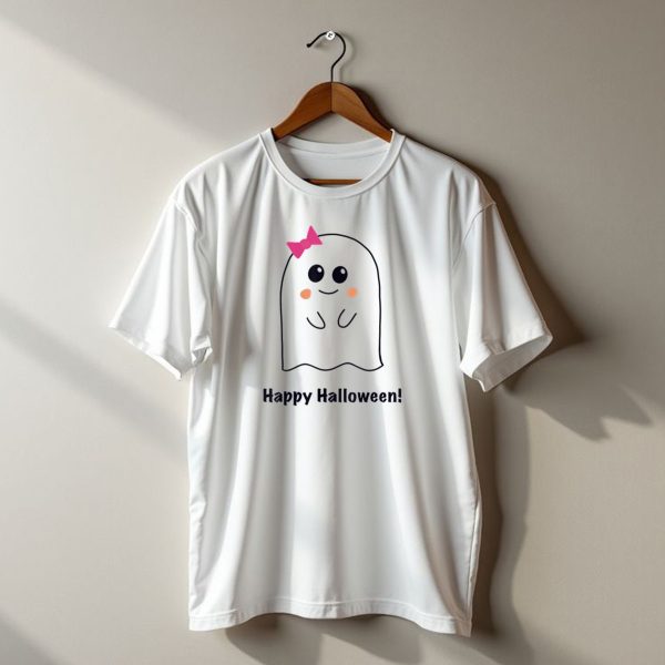 Happy Halloween Cute Ghost With Pink Bow T Shirt t shirt 1