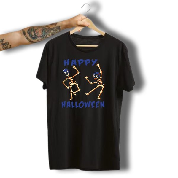 Happy Halloween Dancing Skeletons With Pumpkin Heads T Shirt t shirt 1
