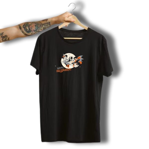 Happy Halloween Disney Minnie And Mickey Flying On Broomsticks T Shirt t shirt 1