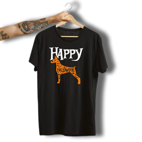 Happy Halloween Doberman Silhouette With Pumpkin T Shirt t shirt 1