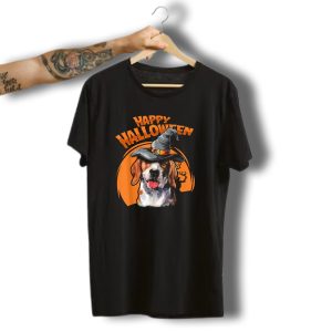 Happy Halloween Dog With Witch Hat T-Shirt