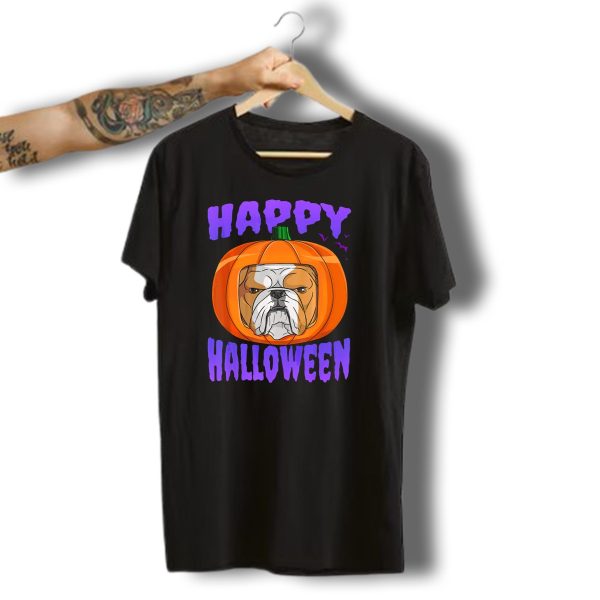 Happy Halloween English Bulldog Pumpkin Face T Shirt t shirt 1