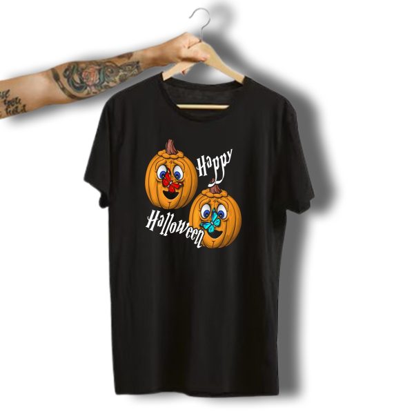Happy Halloween Funny Pumpkins With Butterflies T Shirt t shirt 1